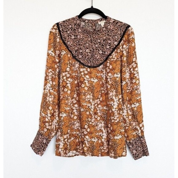 hinge Tops - HINGE Top Womens Size S Black Floral Long Sleeve Tunic Blouse Lightweight Boho